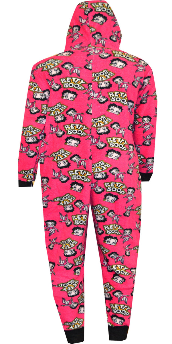 Betty Boop Fuchsia Plush Onesie Hoodie Pajama