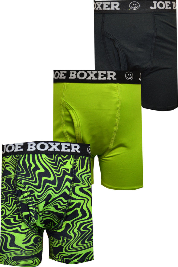 Joe Boxer Kids Green Hues Performance Fabric 3 Pack Boxer Briefs