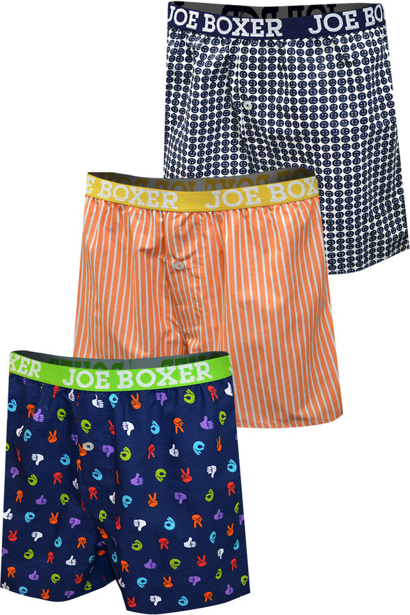 Joe Boxer Blue and Orange Woven Cotton 3 Pack Boxers