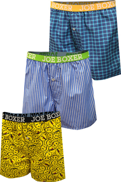 Joe Boxer Yellow Licky and Blue Woven Cotton 3 Pack Boxers –