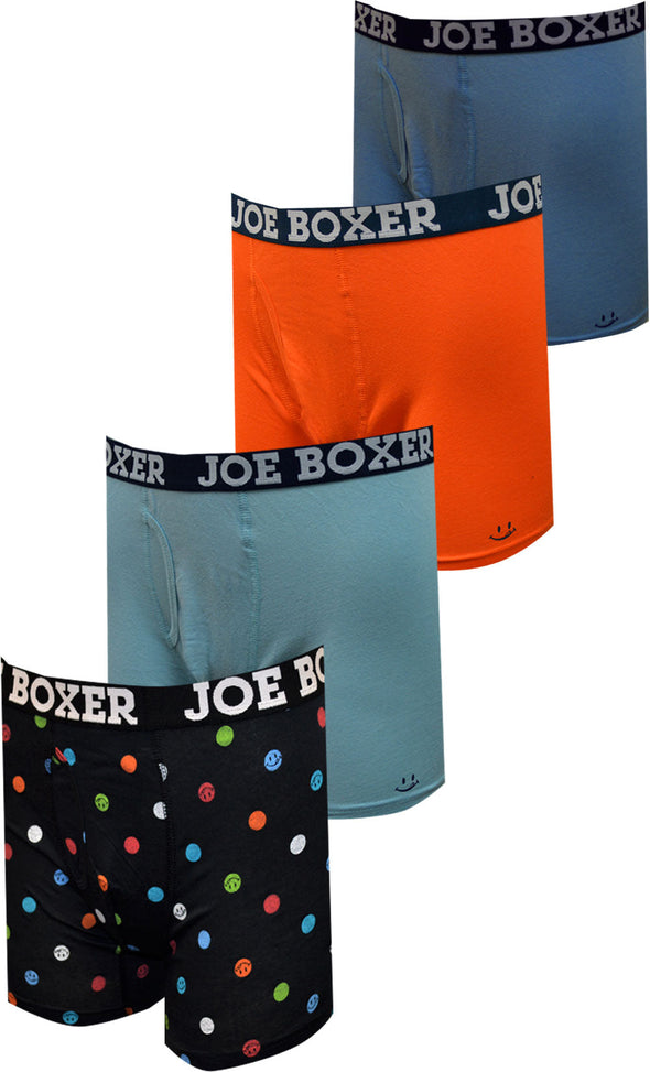 Joe Boxer Licky Dot Orange and Blue Cotton 4 Pack Boxer Briefs