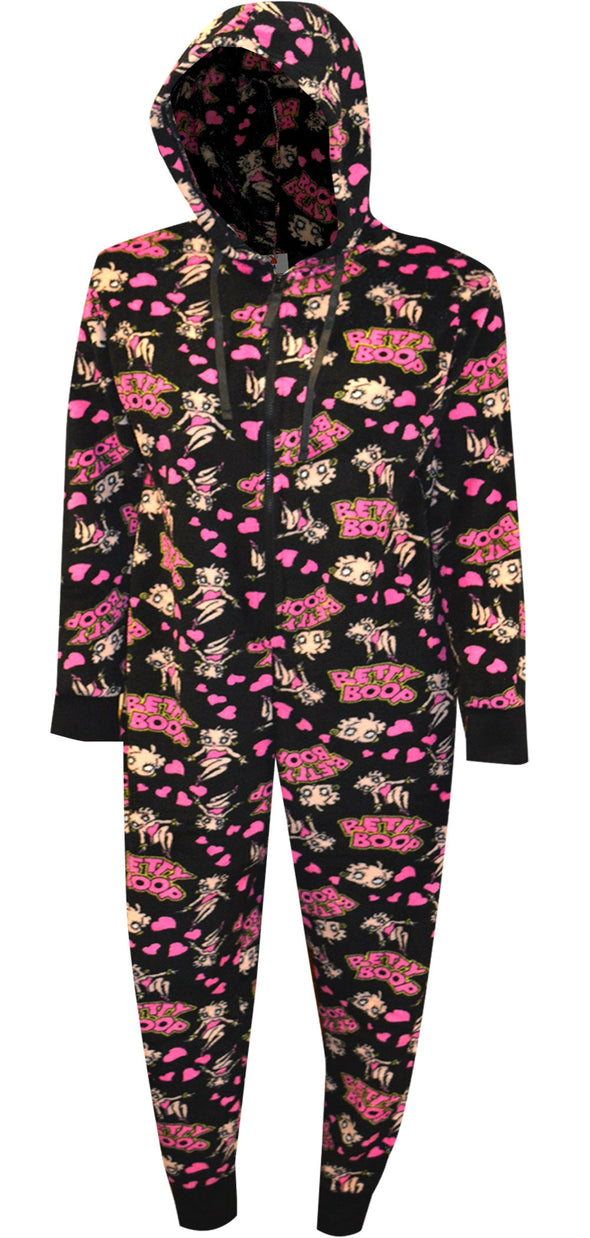 Betty Boop Black Plush Onesie Hoodie Pajama