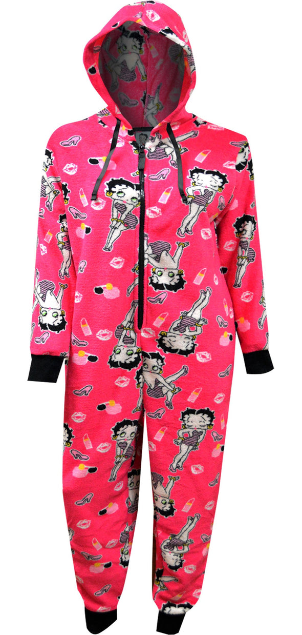 Betty Boop Fuchsia Plus Size Plush Onesie Hoodie Pajama