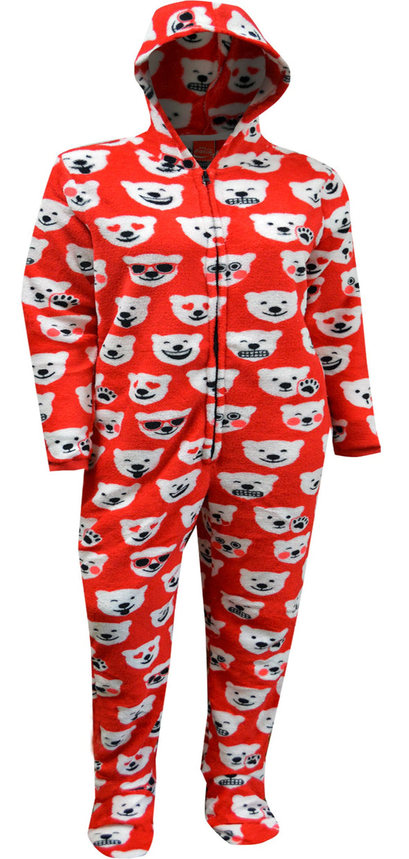 Coca Cola Coke Polar Bear Emoji One Piece Hooded Footie Pajama