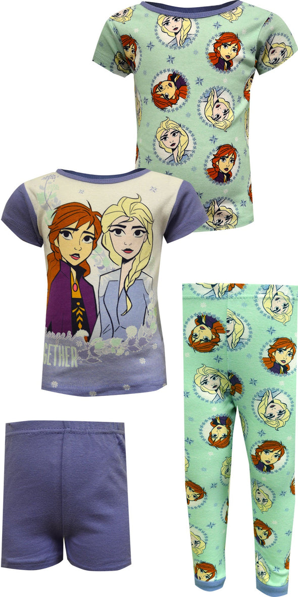 Disney Frozen II Elsa and Anna 4 Piece Cotton Toddler Pajama Set