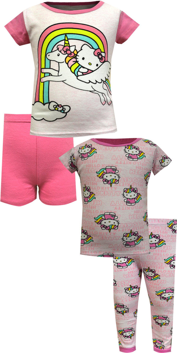 Hello Kitty Unicorns and Rainbows Toddler Cotton 4 Piece Pajamas