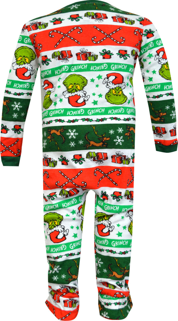 Dr Seuss Grinch Holiday Stripes Infant One Piece Pajama