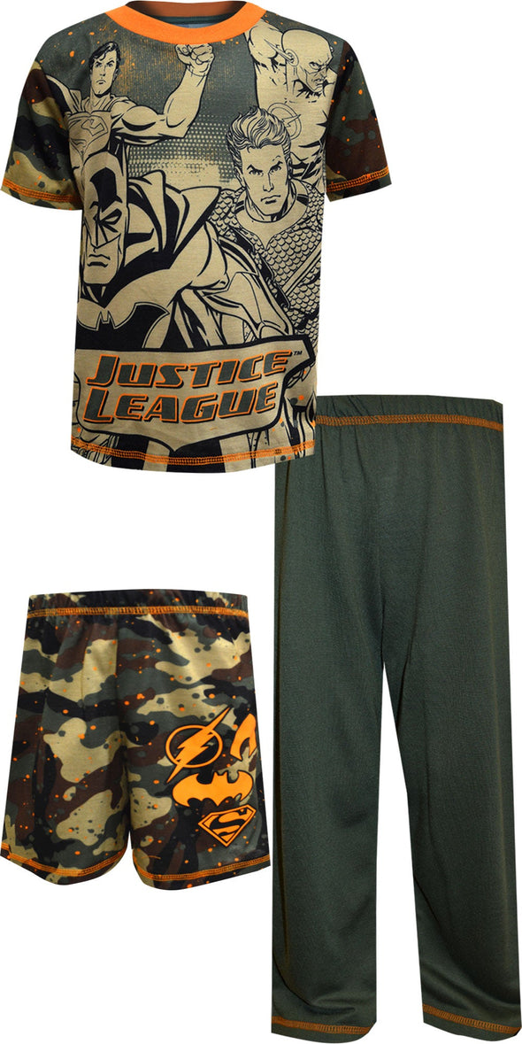 Justice League Characters Camo 3 Piece Pajama Set