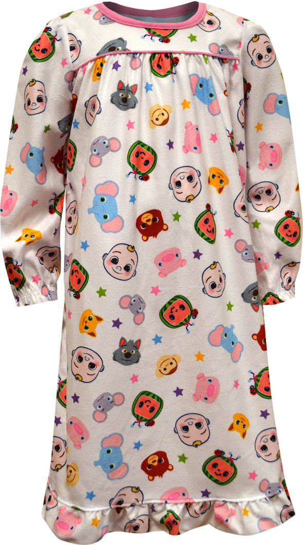 Cocomelon Animal Faces Toddler Girls Traditional Flannel Nightgown