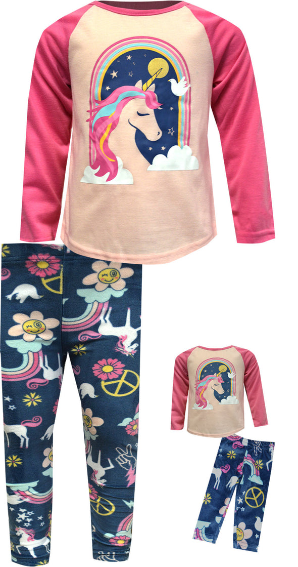 Pink Unicorn Pajama with Matching Doll Pajama