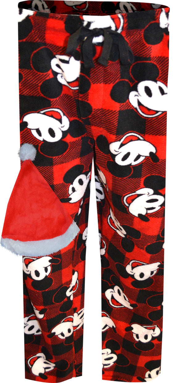 Disney Mickey Mouse Buffalo Plaid Lounge Pants with Santa Hat