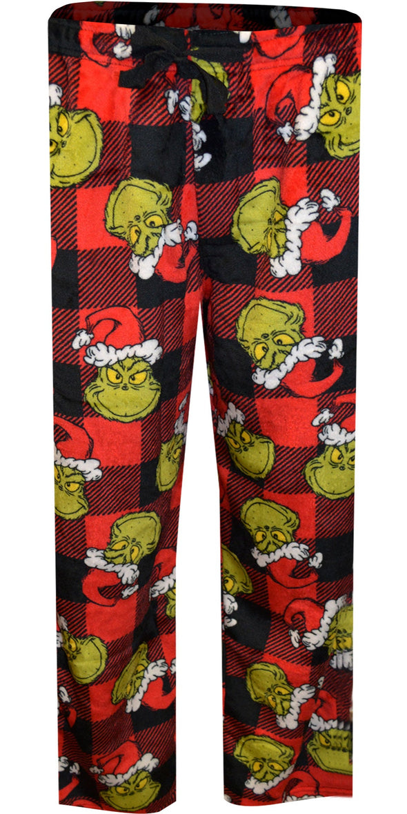 Dr. Seuss Grinch Classic Red and Black Buffalo Plaid Plush Lounge Pants