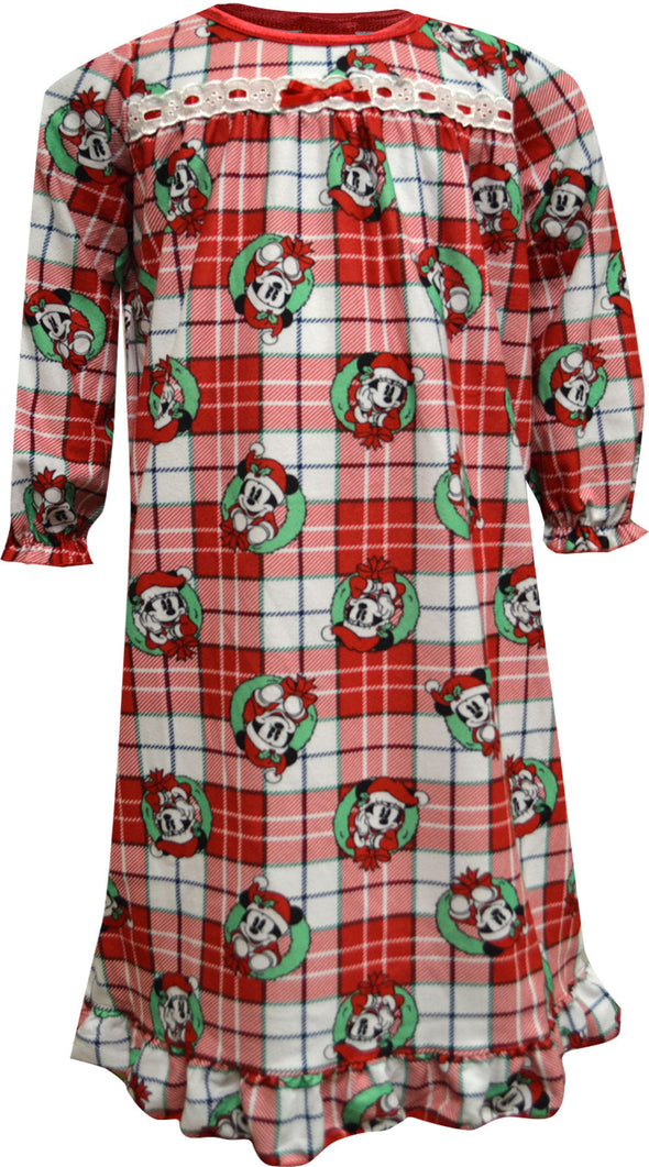 Disney Minnie Mouse Christmas Plaid Traditional Flannel Nightgown