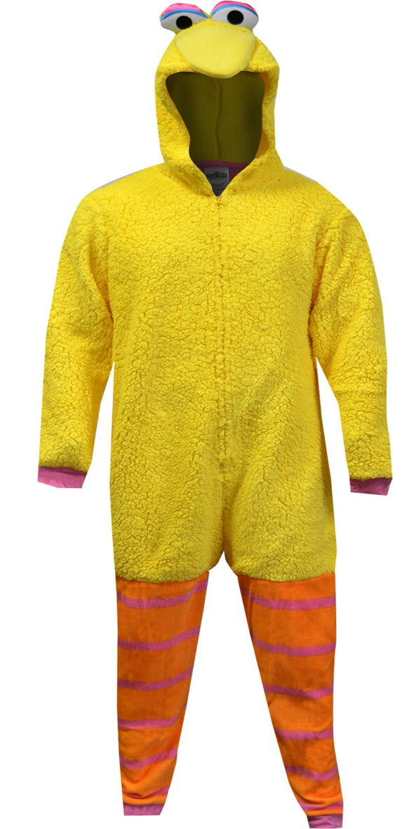 Sesame Street Big Bird Plush Sherpa Hooded Onesie Adult Pajamas