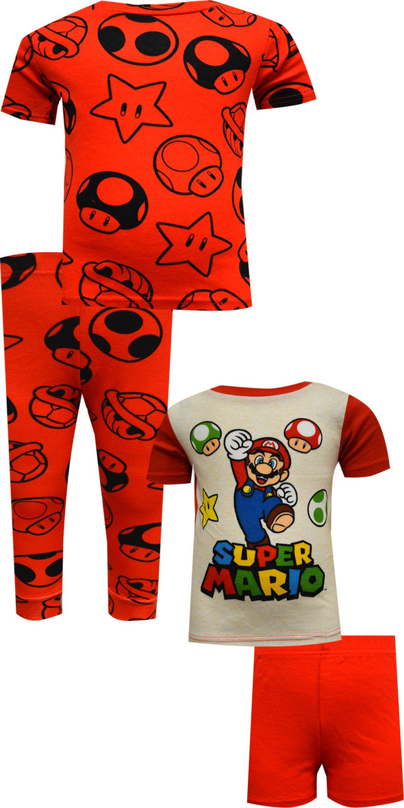 Super Mario Classic Short Sleeve 4 Piece Cotton Pajamas
