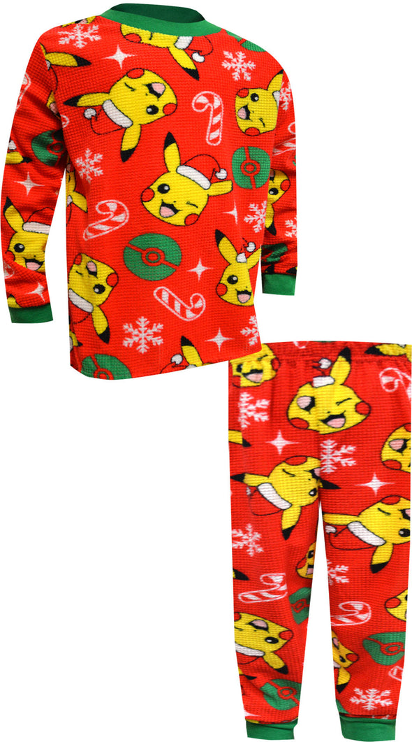 Pokemon Pikachu Holiday Red Christmas Waffle Fleece Pajamas