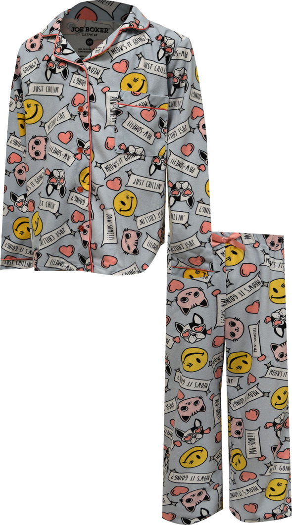 Joe Boxer Loungewear Cats and Dogs Girls Flannel Pajama