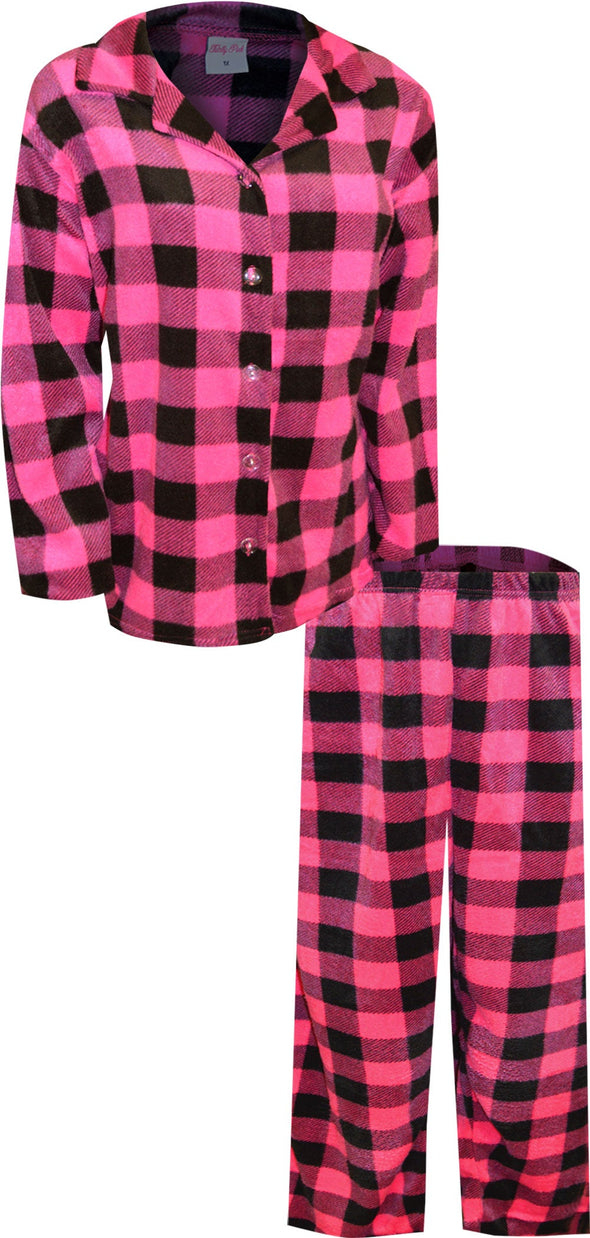 Hot Pink and Black Buffalo Plaid Plus Size Traditional Fleece Pajama