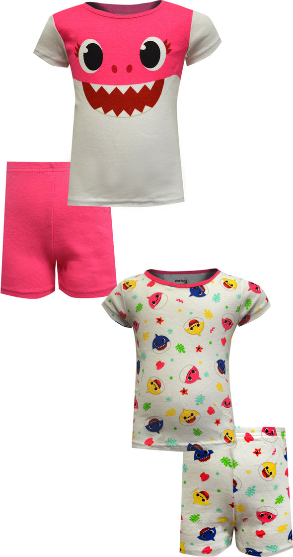 Baby Shark Girls Pink 4 Piece Cotton Toddler Shortie Pajamas