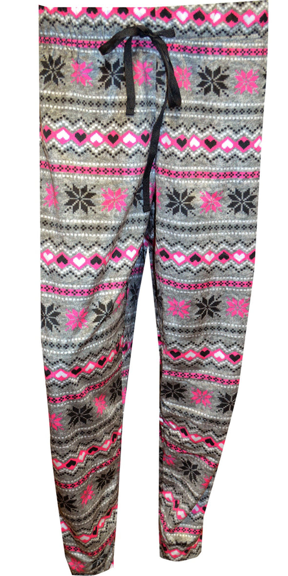 Gray and Hot Pink Fairisle Cuffed Sleep Pants