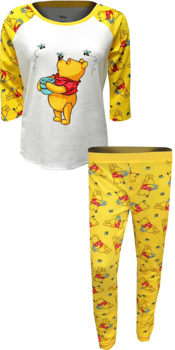 Disney Winnie the Pooh Waffle Knit Junior Cut Jogger Pajamas