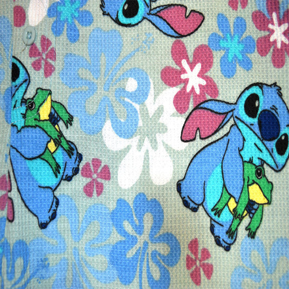 Lilo and Stitch Tropical Flowers Plus Size Blue Thermal Waffle Pajama Set
