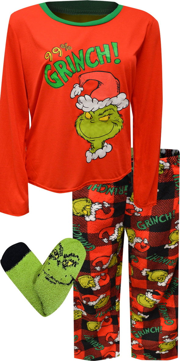 Dr. Seuss 99% Grinch Ladies Plus Size Pajama with Socks