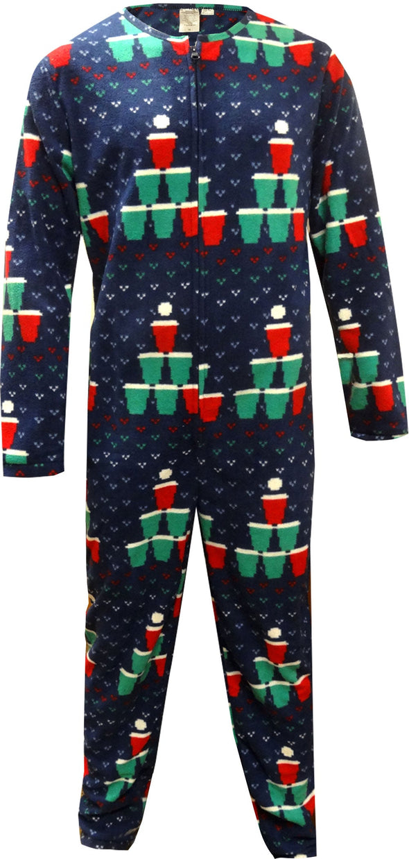 Beer Pong Christmas Tree One Piece Union Suit Pajama