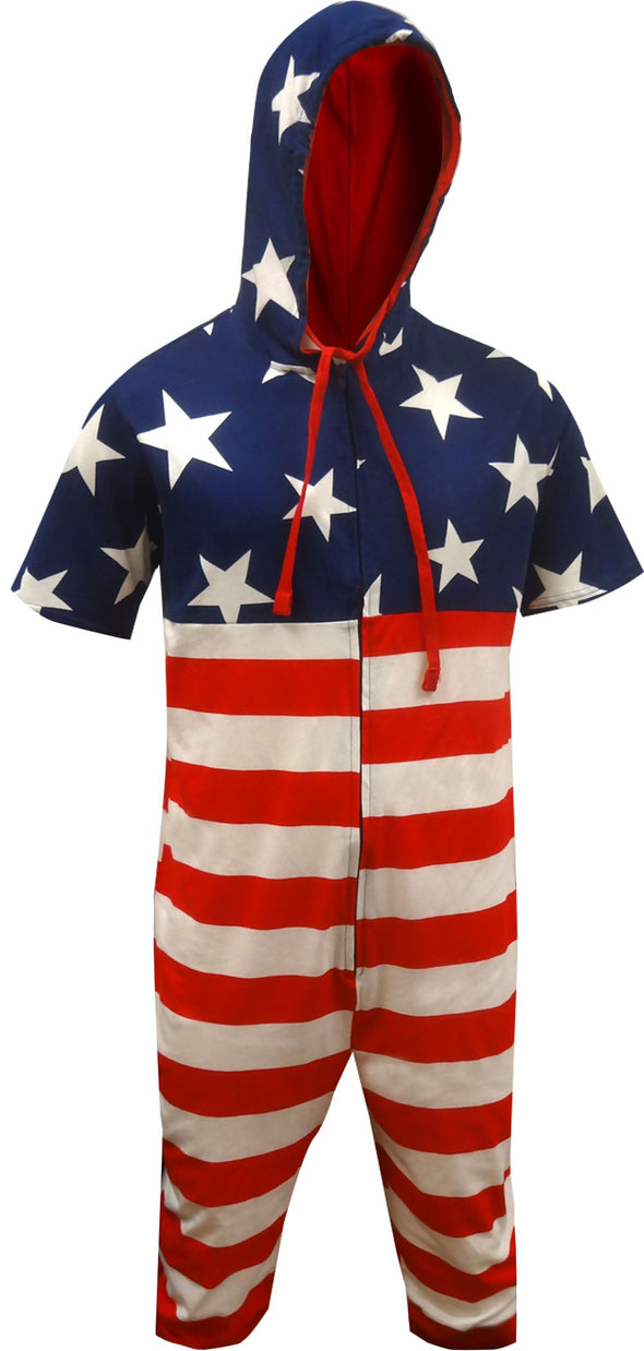 American Flag Hooded Cropped Union Suit Pajama