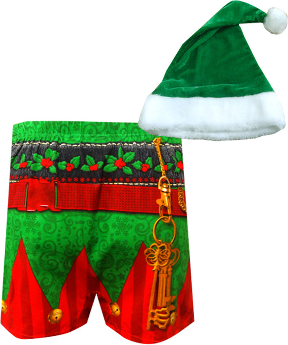 Santa's Christmas Elf  Boxer Shorts with Hat
