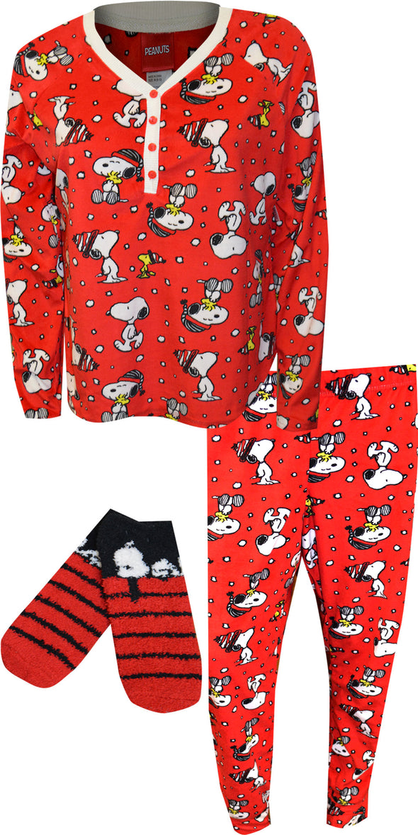 Peanuts Snoopy and Woodstock Luxurious Velour Pajama with Socks