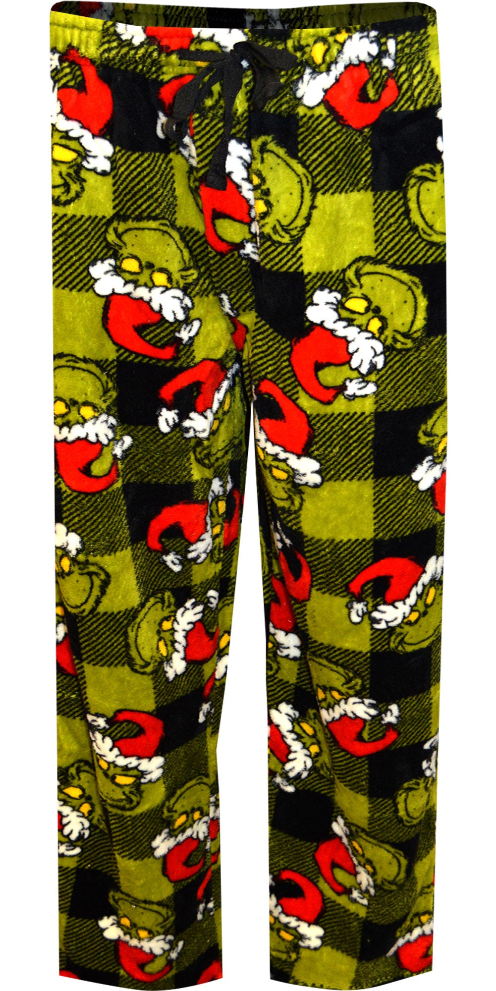 Dr. Seuss The Grinch Sneaky Face Buffalo Plaid Plush Lounge Pants –