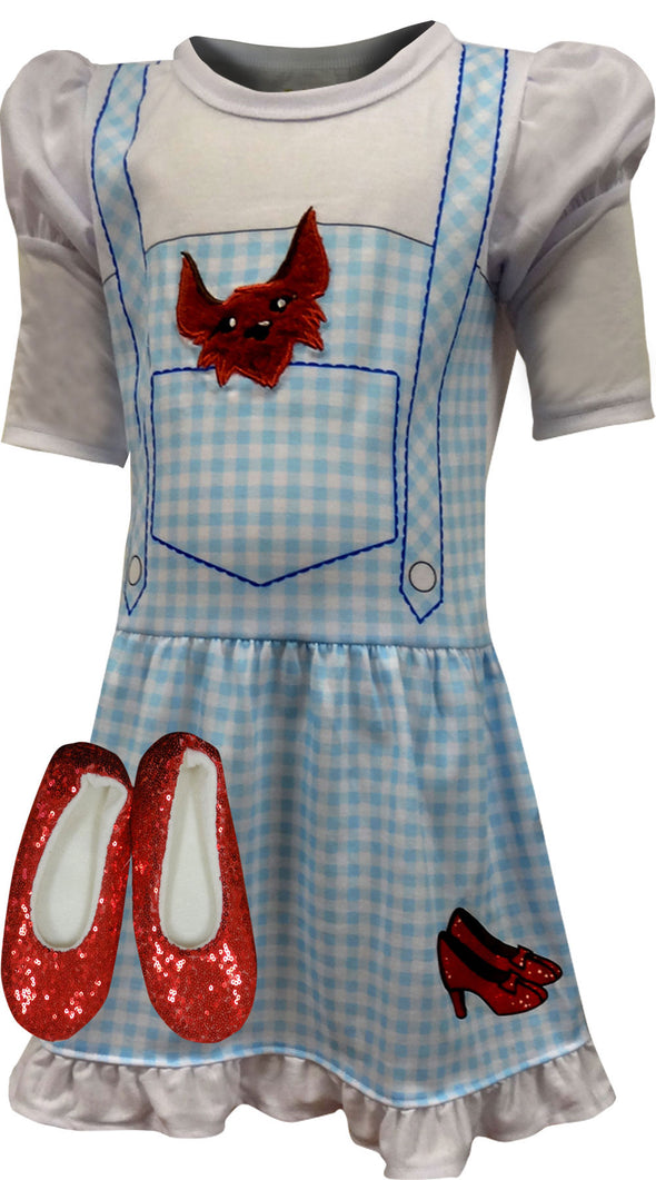 Wizard of Oz Dress Like Dorothy Girls Nightgown and Ruby Slippers