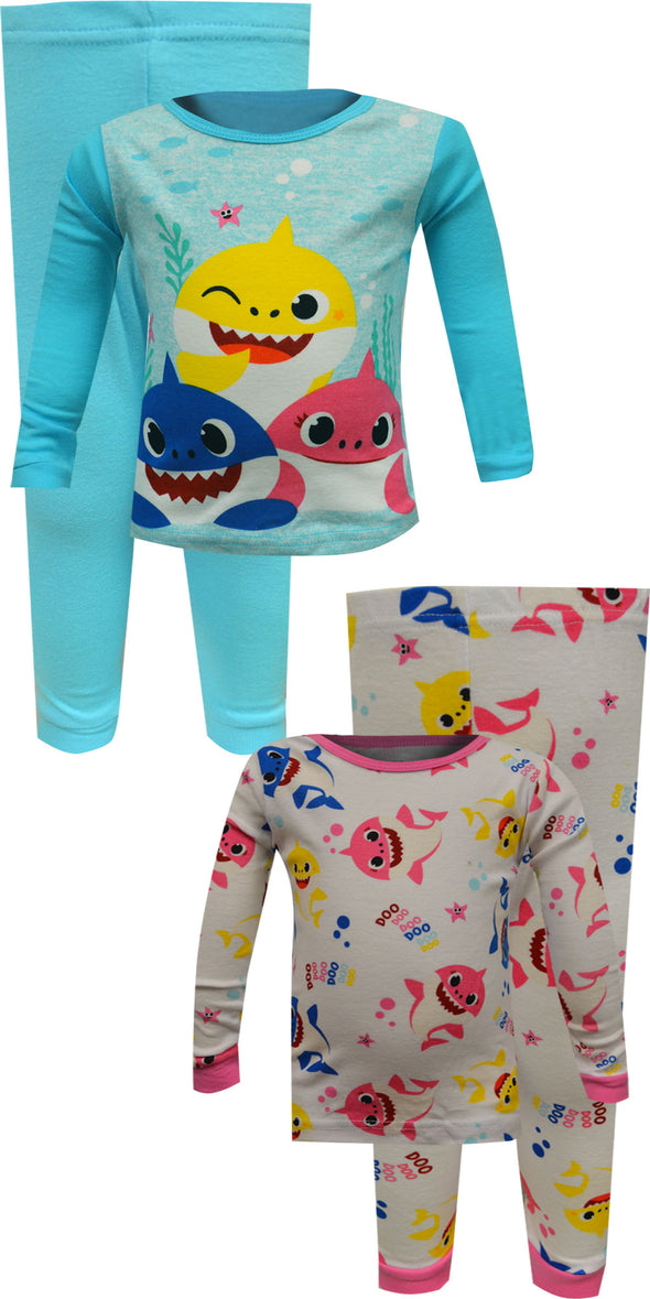 Baby Shark Girls Turquoise 4 Piece Cotton Infant Pajamas