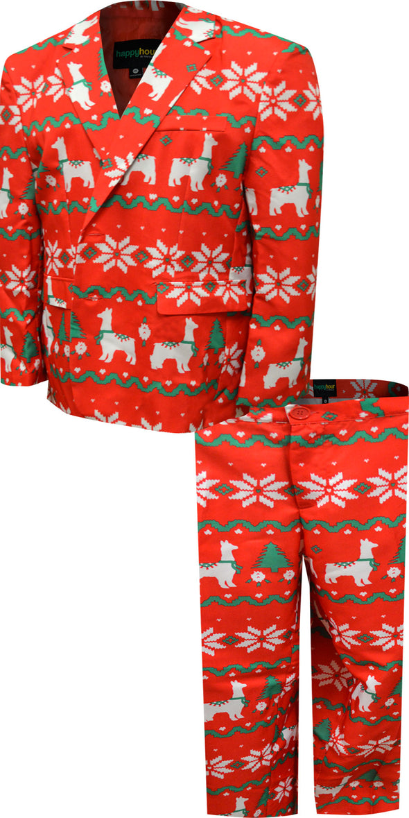 Christmas Suit Llama Fair Isle Print With Jacket Tie and Pants